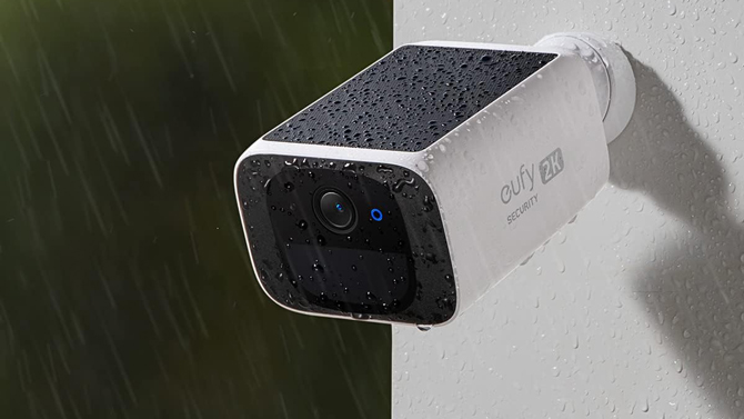 eufy Security SoloCam S220 shown mounted outside.