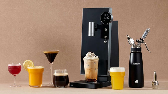 XBREW EverNitro shown vith a variety of drinks