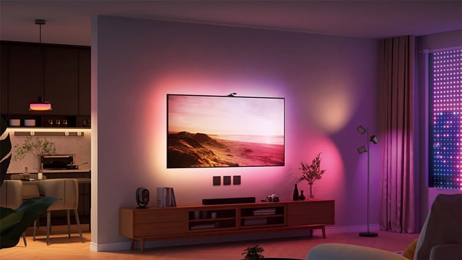 Govee TV Backlight 3 Pro picks up the pinks from the TV and displays them behind the TV