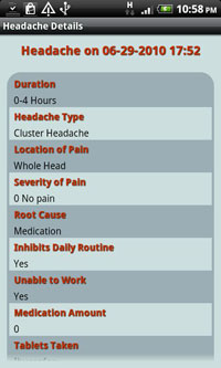 Headache Diary Pro app for Android