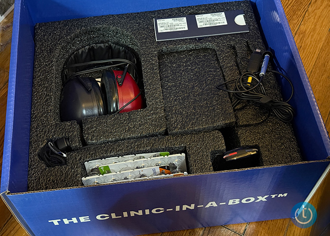 The contents of the box our reviewer received from Hearing.com.