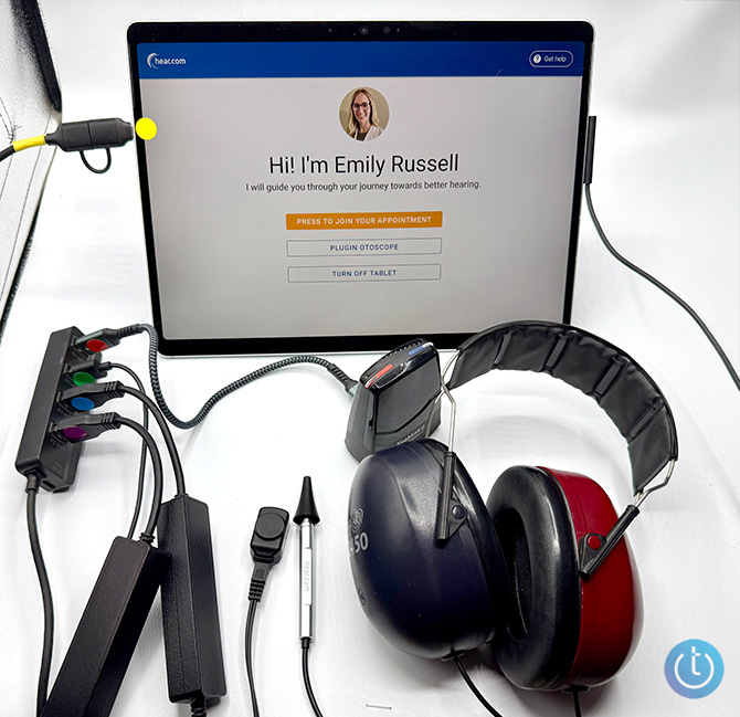 The Hearing.com testing equipment setup