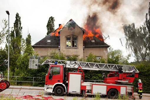 house fire with firefighters