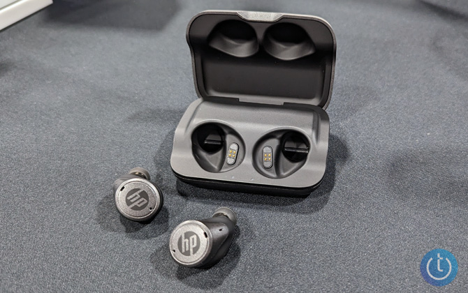 HP Hearing Pro with their case on gray background