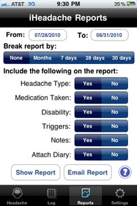 iHeadache app for iPhone