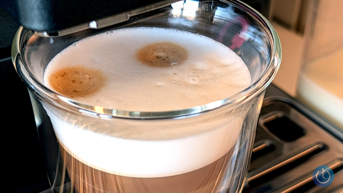 KitchenAid KF8 latte made with 1% dairy milk