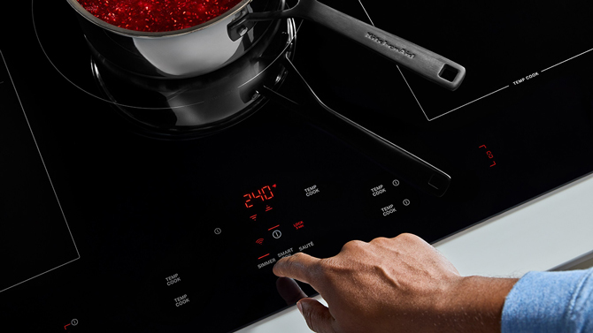 Closeup of the KitchenAid Cook Temp Induction Cooktop controls