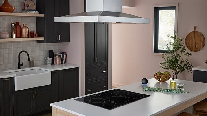 KitchenAid’s new Temp Cook Induction Cooktop shown installed on a kitchen island