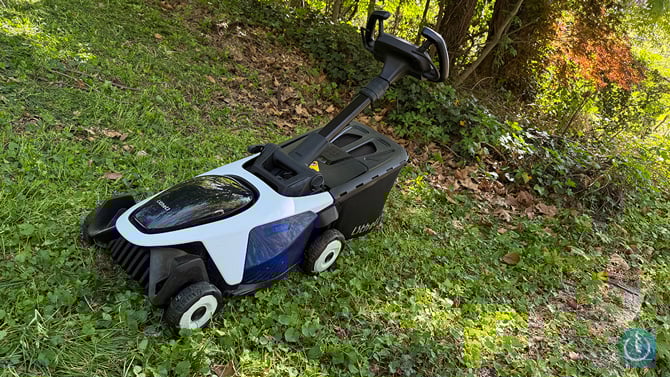 Litheli EASYSURGE 18.5-inch lawn mower is shown from the front three-quarter angle view.