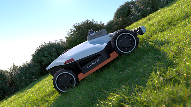 Mammotion LUBA 3 AWD climbs a steep slop