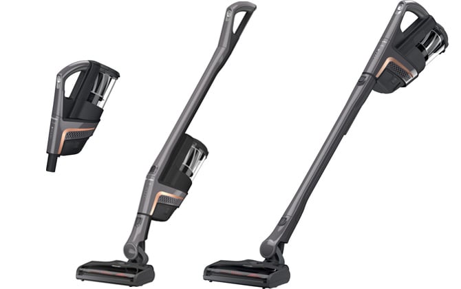 Miele Triflex HX1 Pro show as hand vac, stick vac with the motor at the bottom and stick vac with the motor at the handle.