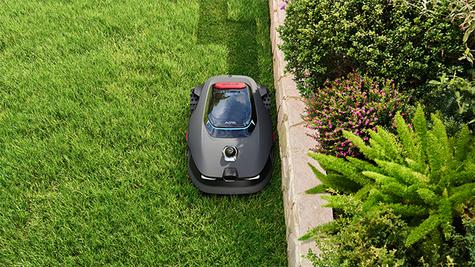 MOVA LiDAX Ultra robotic lawnmower is shown on grass