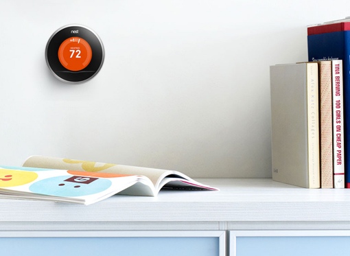 Nest Learning Thermostat above a table