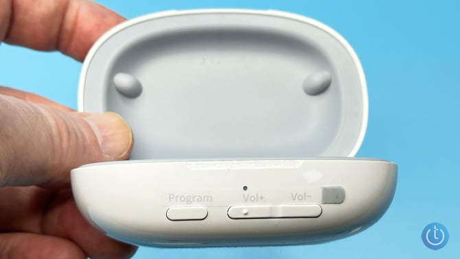 Close-up of the Orka Two case showing the buttons.