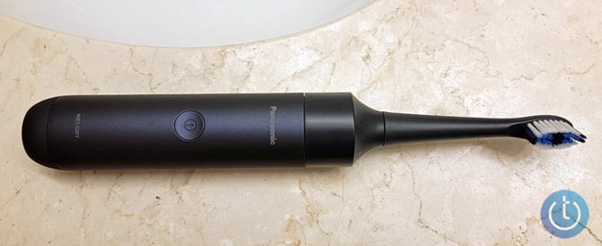 Panasonic Multishape base with toothbrush head. You can see the head is at a 30 degree angle from being in line with the base when lying flat