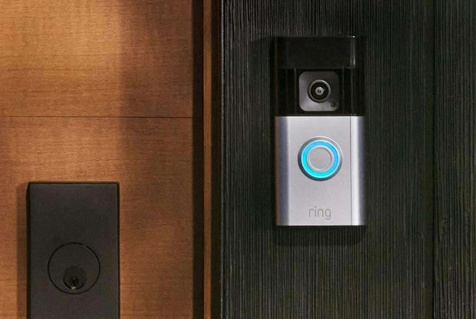 Ring Battery Doorbell Plus shown mouted on a doorframe