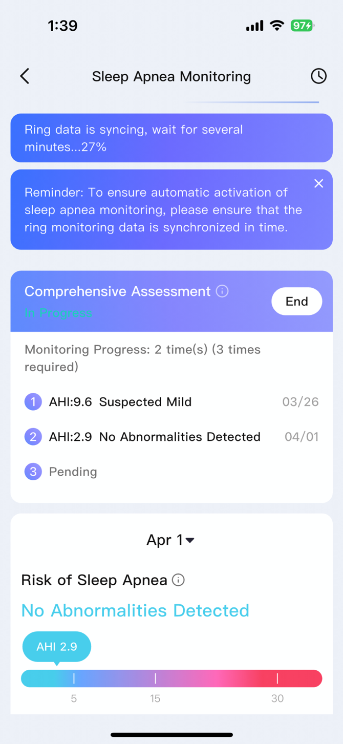 ringconn app screenshot should an alert for suspected mild sleep apnea