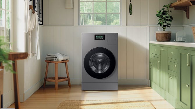 Samsung Bespoke AI Laundry Combo shown in a laundry room