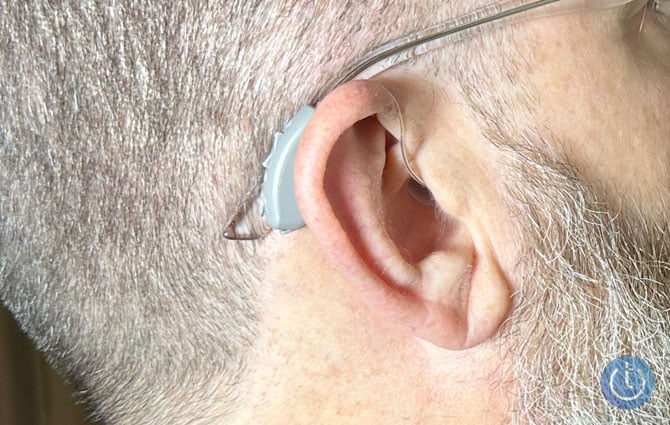 Soundwave Sontro OTC Hearing Aid shown in ear.