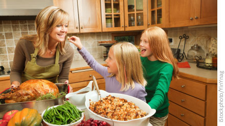 Thanksgiving family in the kitchen