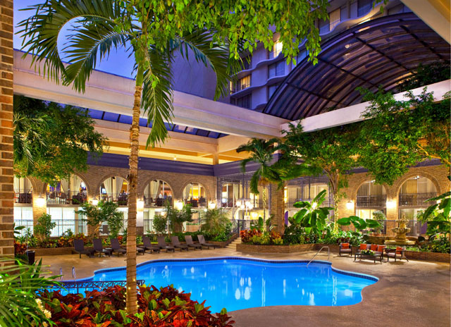 Sheraton Atlanta hotel pool has a retractable roof for winter swimming