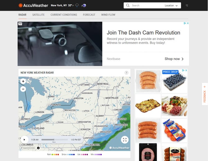 Accuweather maps show a radar map of the New York area.