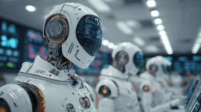 Concept image of an AI bot trading at a stock exchange