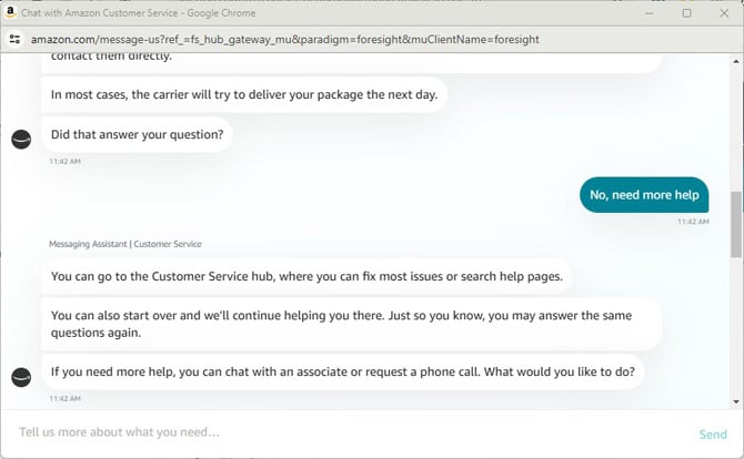 Amazon Customer Service Live Chat window