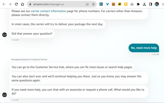 Amazon Customer Service Live Chat window