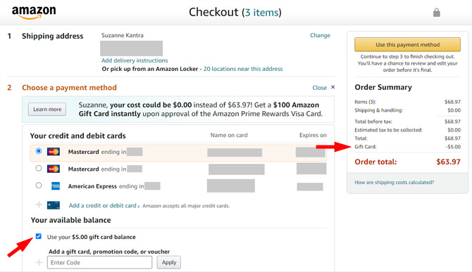 Using your Amazon gift card funds