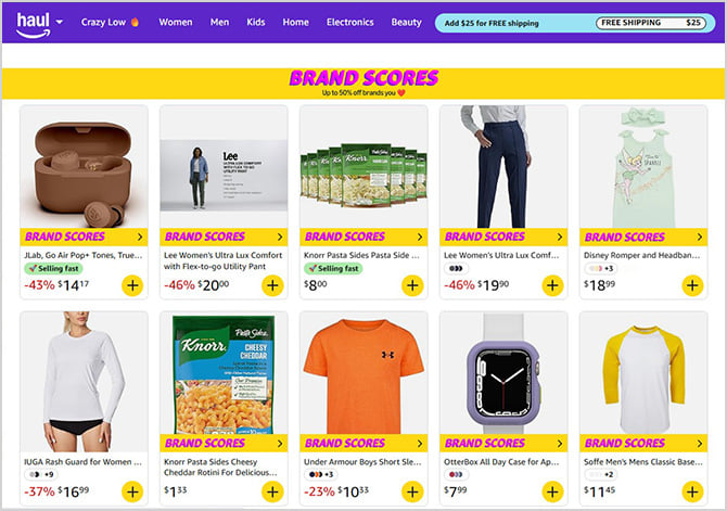 The Brand Scores page for Amazon Haul