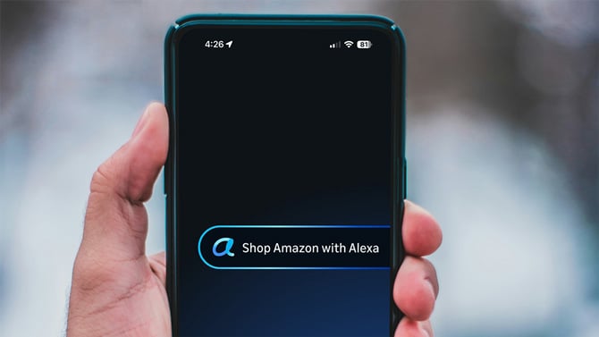 Shop Amazon with Alexa notice that appears when you open the Amazon app.