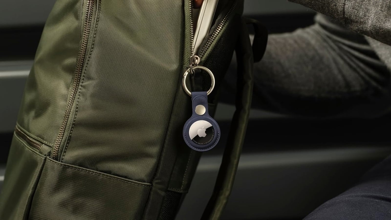 AirTag 2nd gen hanging on a backpack keychain