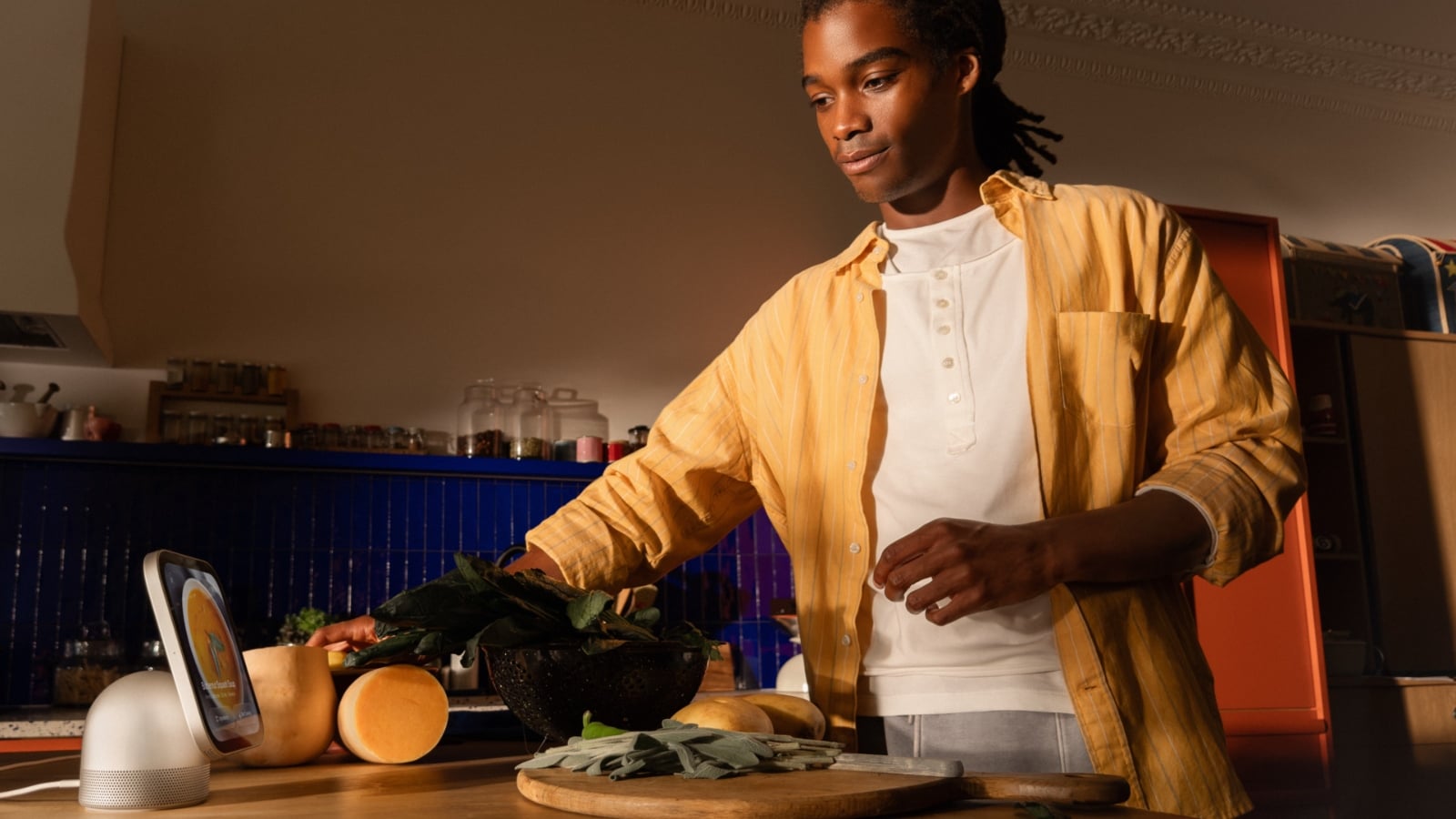 HomeView on kitchen table with a man using it