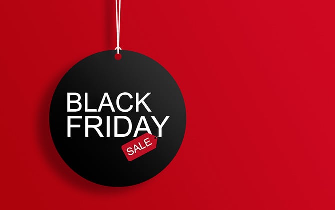 Black Friday Sale tag on red background