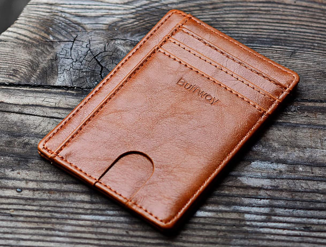 Buffway Slim Minimalist Front Pocket RFID Blocking Leather Wallet