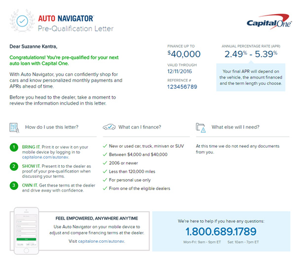 Capital One pre-qualification certificate