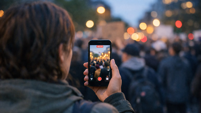 Concept image of someone filming a protest