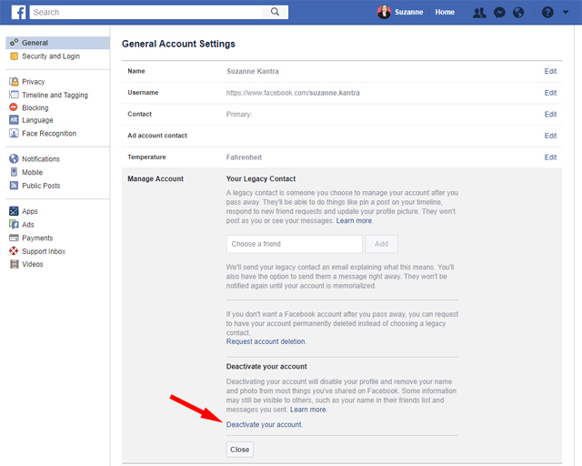 Deactivate your Facebook account