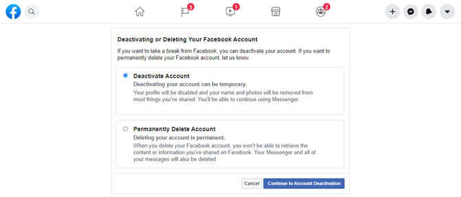 Deactivate your Facebook account