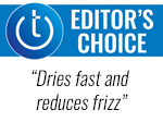 Techlicious Editor's Choice logo with text: Dries fast and reduces frizz