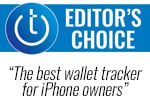 Techlicious Editor's Choice award with text: The best wallet tracker for iPhone owners.