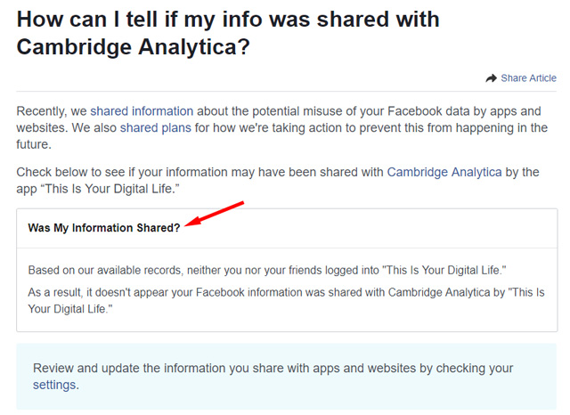 How can I tell if my info was shared with Cambridge Analytica? 