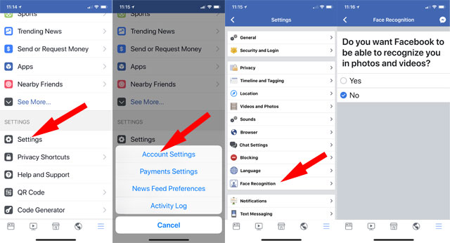 How to access Facebook facial recognition settings