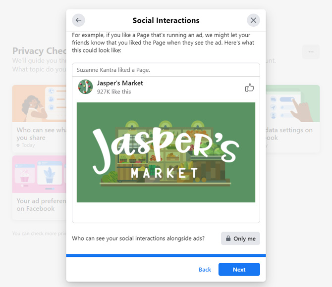 Screenshot of sample of a social interaction ad. It shows that the person liked a Page with the image of the Page's logo beneath. Underneath, you can choose 