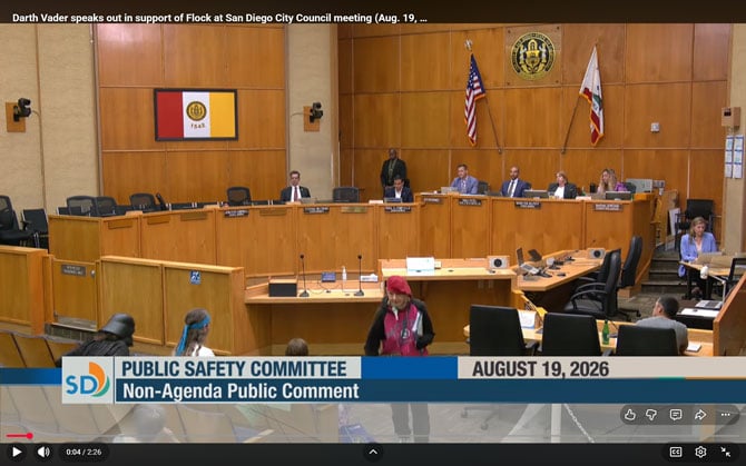 Video faked to include Darth Vader sitting at public safety meeting.