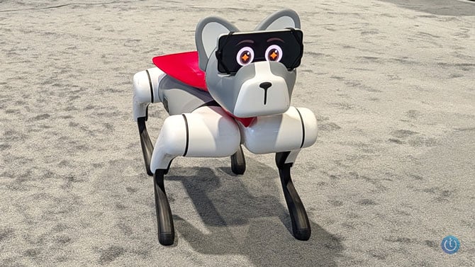 Faraday Future Navi quadraped robot shown with cute dog head and red cape