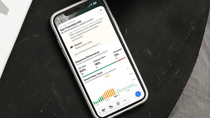 Flighty app showing the new airport intelligence feature.