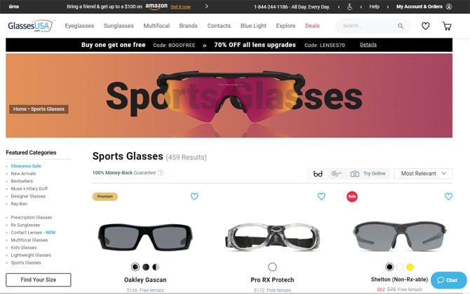 Best for sports glasses: GlassesUSA