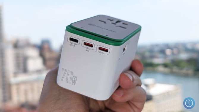 GlocalMe RoamPlug is shown so you can see the three USB ports